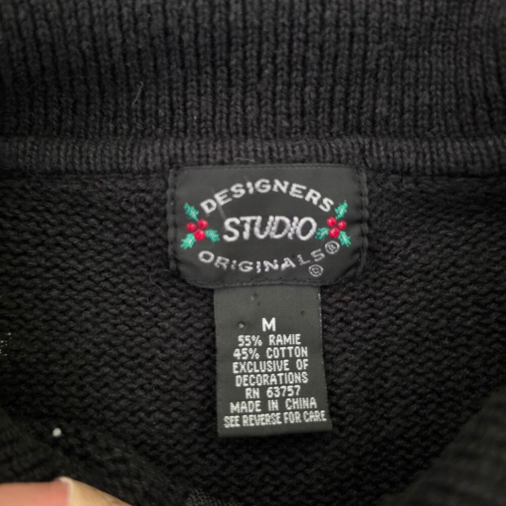 Designers Originals Studio Medium Christmas Santa Black Full Zip Beaded Cardigan - Picture 7 of 8